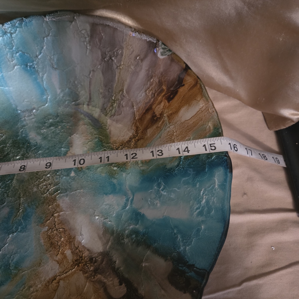 Stunning Large Multicolored Art Glass Bowl Blue, Brown,& White Swirl Centerpiece - Picture 7 of 15